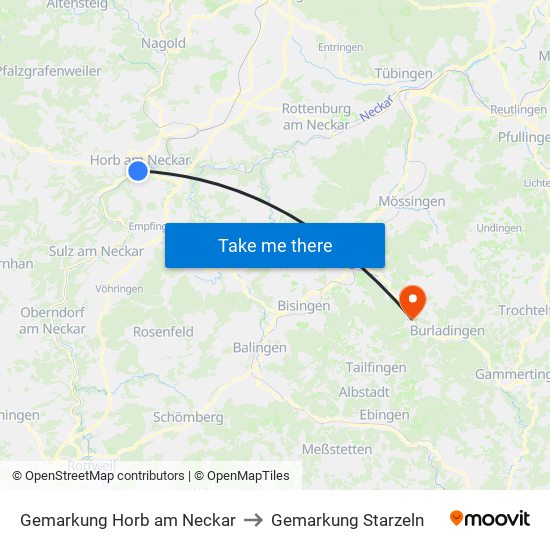 Gemarkung Horb am Neckar to Gemarkung Starzeln map