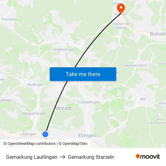 Gemarkung Lautlingen to Gemarkung Starzeln map