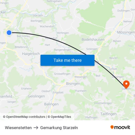 Wiesenstetten to Gemarkung Starzeln map