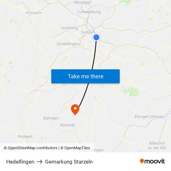 Hedelfingen to Gemarkung Starzeln map