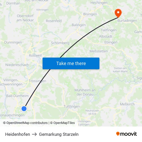 Heidenhofen to Gemarkung Starzeln map