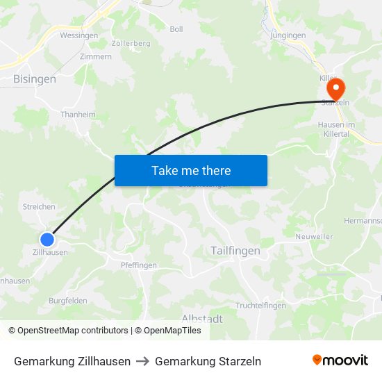 Gemarkung Zillhausen to Gemarkung Starzeln map