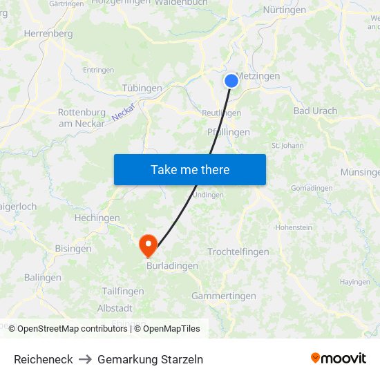 Reicheneck to Gemarkung Starzeln map