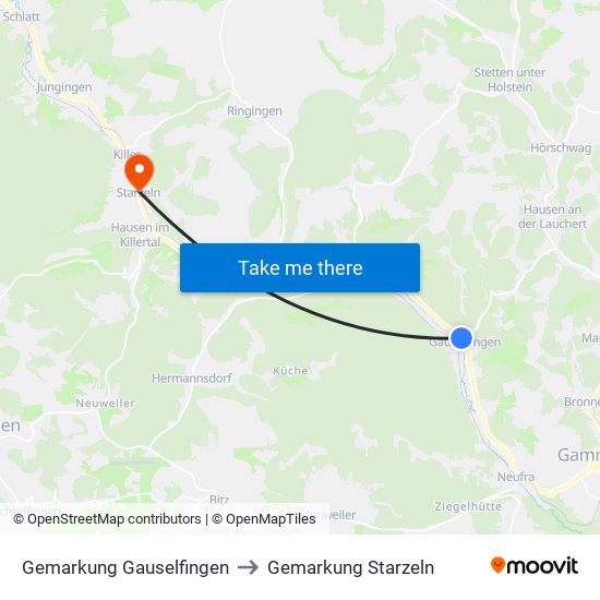 Gemarkung Gauselfingen to Gemarkung Starzeln map