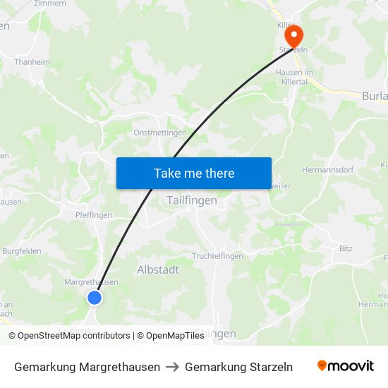 Gemarkung Margrethausen to Gemarkung Starzeln map