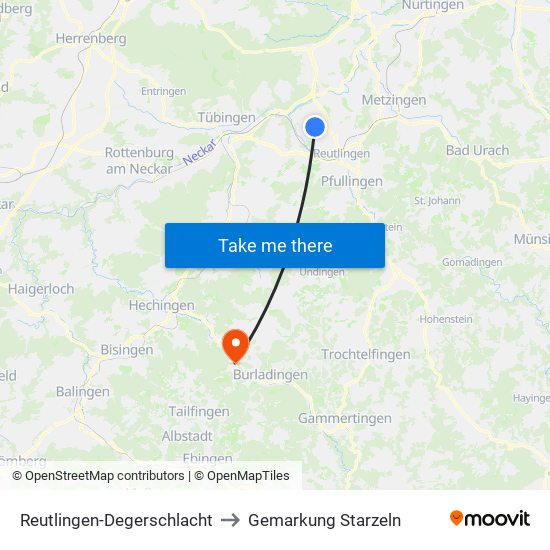 Reutlingen-Degerschlacht to Gemarkung Starzeln map