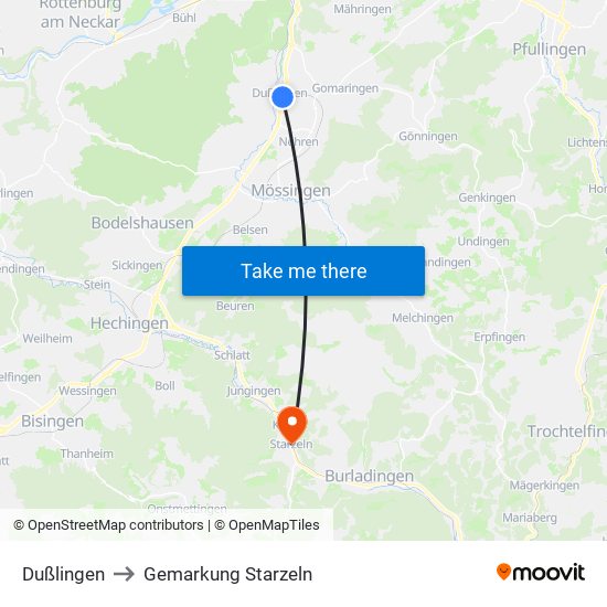 Dußlingen to Gemarkung Starzeln map