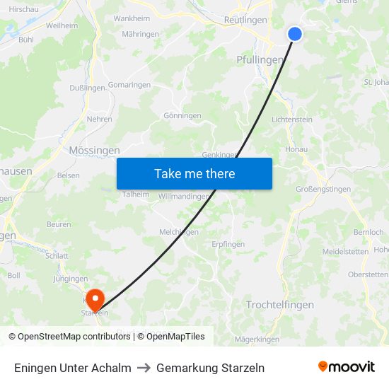 Eningen Unter Achalm to Gemarkung Starzeln map