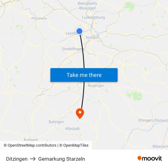Ditzingen to Gemarkung Starzeln map