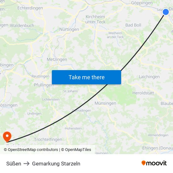 Süßen to Gemarkung Starzeln map