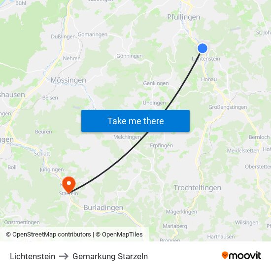 Lichtenstein to Gemarkung Starzeln map
