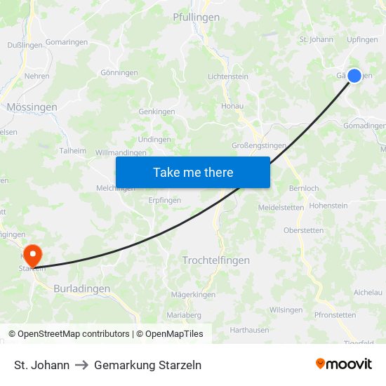 St. Johann to Gemarkung Starzeln map