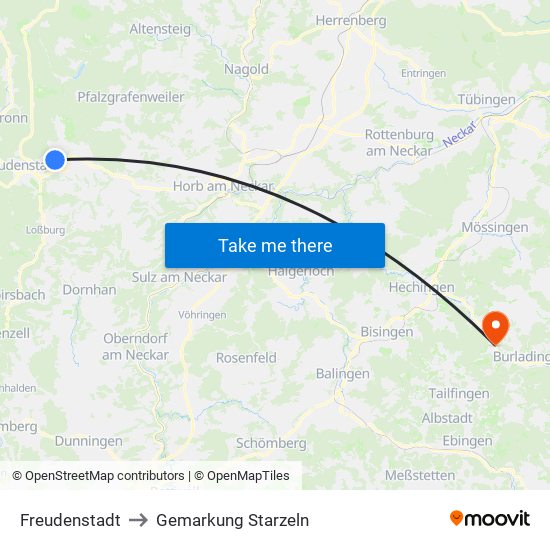 Freudenstadt to Gemarkung Starzeln map