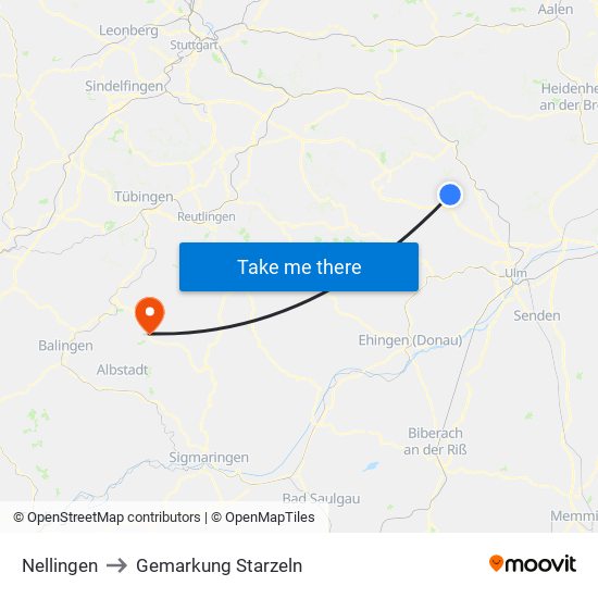 Nellingen to Gemarkung Starzeln map