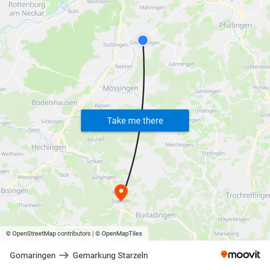 Gomaringen to Gemarkung Starzeln map