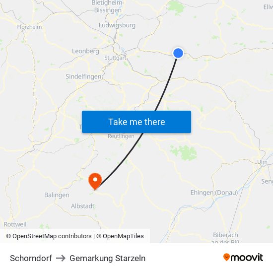 Schorndorf to Gemarkung Starzeln map