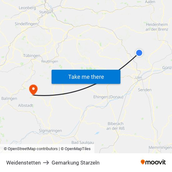 Weidenstetten to Gemarkung Starzeln map
