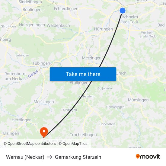 Wernau (Neckar) to Gemarkung Starzeln map