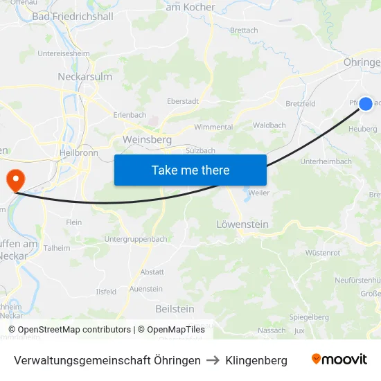 Verwaltungsgemeinschaft Öhringen to Klingenberg map