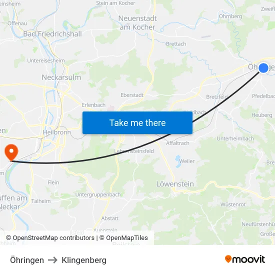 Öhringen to Klingenberg map