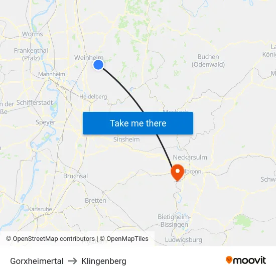 Gorxheimertal to Klingenberg map