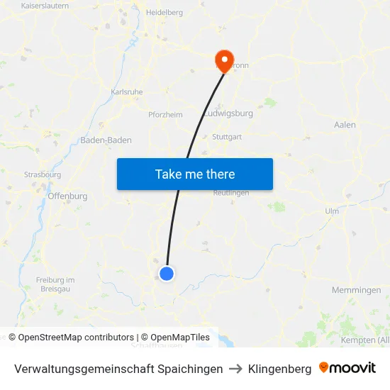 Verwaltungsgemeinschaft Spaichingen to Klingenberg map