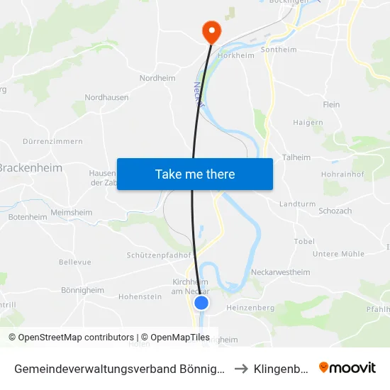 Gemeindeverwaltungsverband Bönnigheim to Klingenberg map