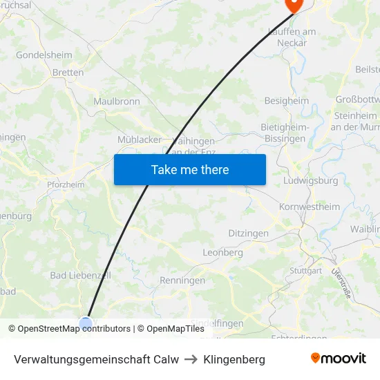 Verwaltungsgemeinschaft Calw to Klingenberg map