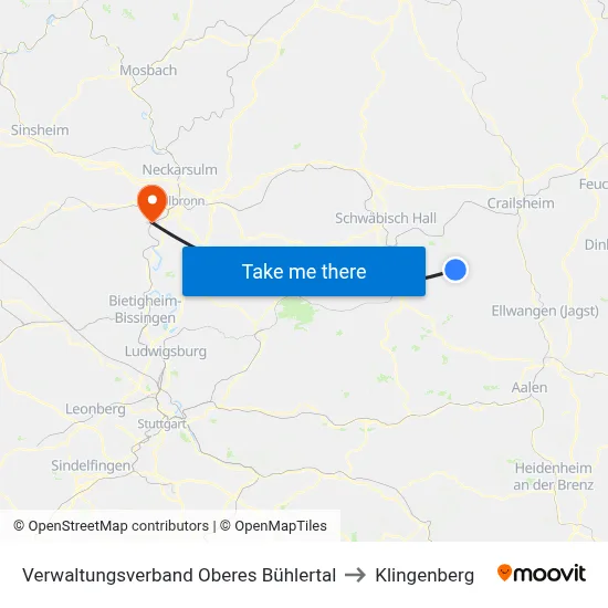 Verwaltungsverband Oberes Bühlertal to Klingenberg map
