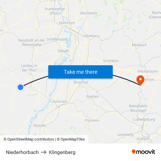 Niederhorbach to Klingenberg map