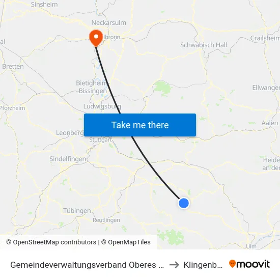Gemeindeverwaltungsverband Oberes Filstal to Klingenberg map