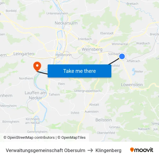 Verwaltungsgemeinschaft Obersulm to Klingenberg map