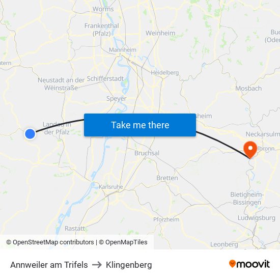 Annweiler am Trifels to Klingenberg map