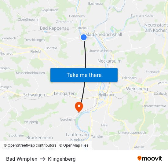Bad Wimpfen to Klingenberg map
