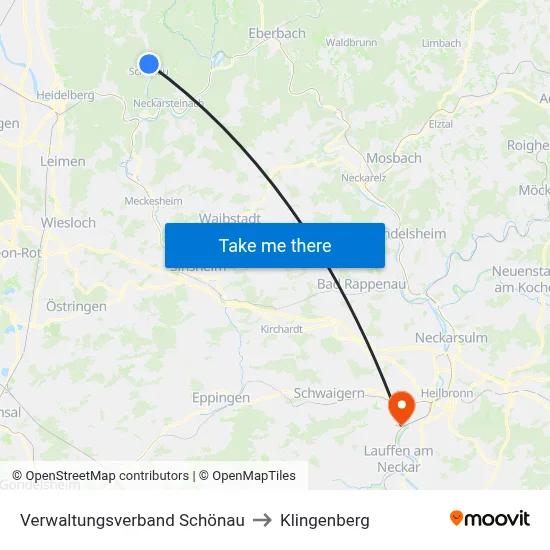 Verwaltungsverband Schönau to Klingenberg map