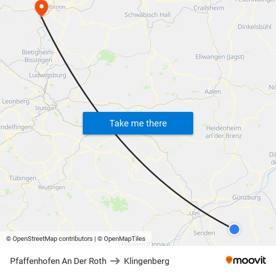 Pfaffenhofen An Der Roth to Klingenberg map