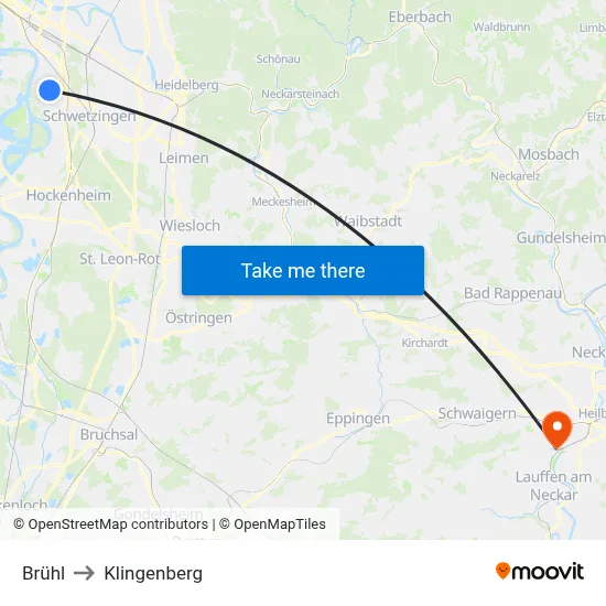 Brühl to Klingenberg map