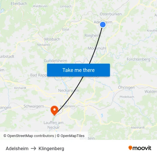Adelsheim to Klingenberg map