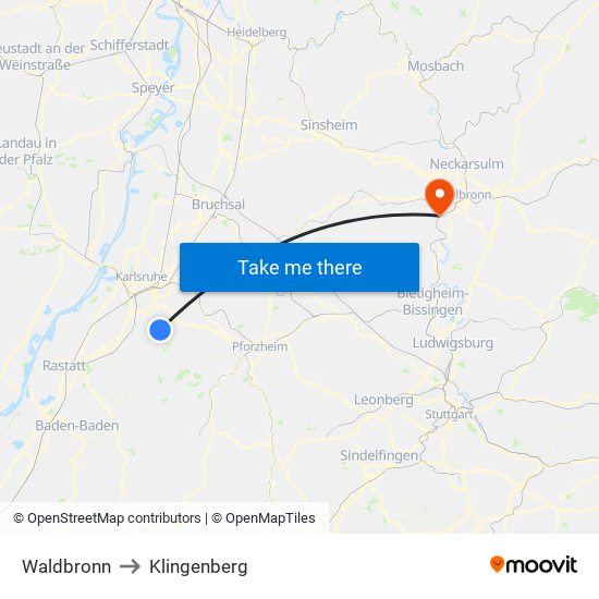 Waldbronn to Klingenberg map