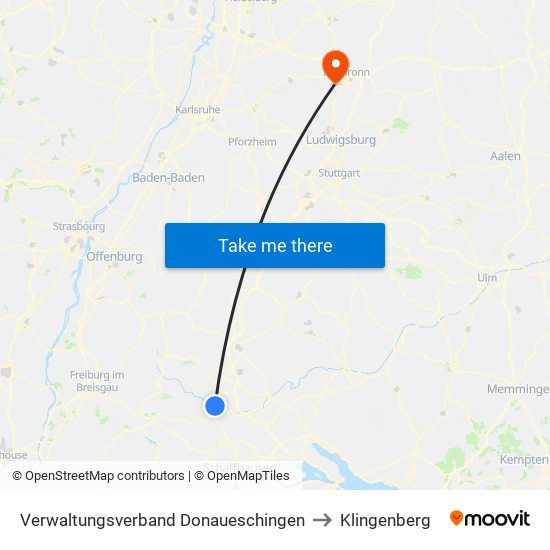 Verwaltungsverband Donaueschingen to Klingenberg map