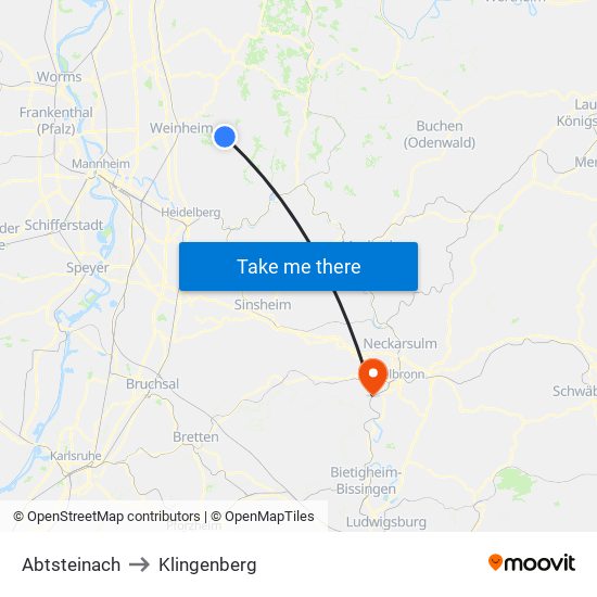 Abtsteinach to Klingenberg map