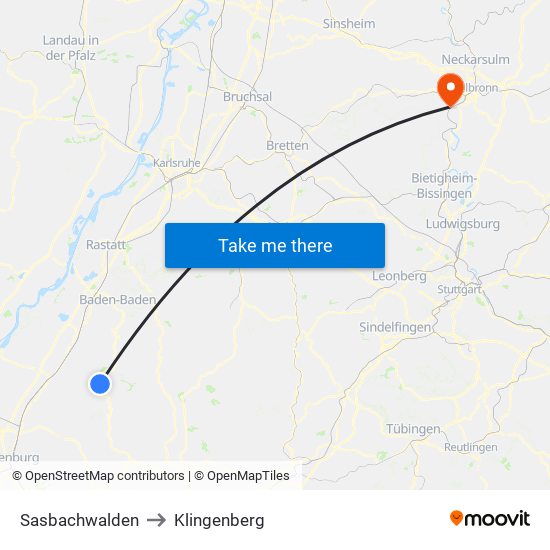 Sasbachwalden to Klingenberg map