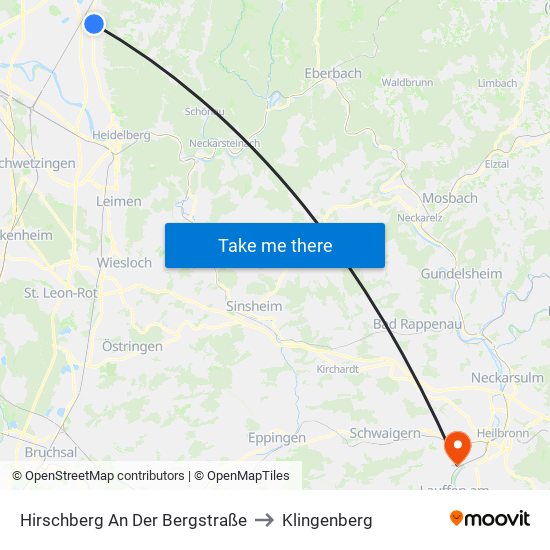 Hirschberg An Der Bergstraße to Klingenberg map