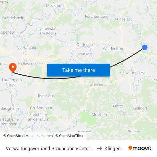 Verwaltungsverband Braunsbach-Untermünkheim to Klingenberg map