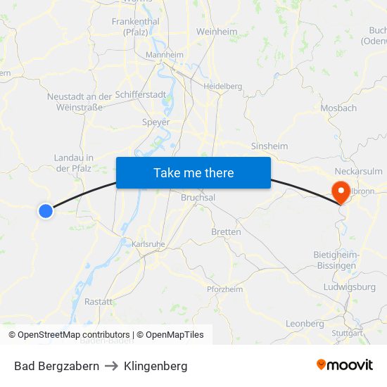 Bad Bergzabern to Klingenberg map