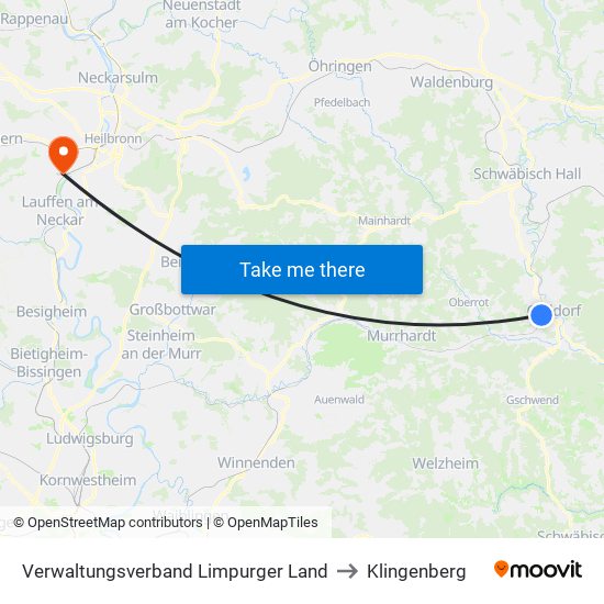 Verwaltungsverband Limpurger Land to Klingenberg map