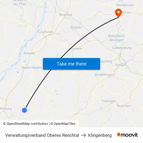 Verwaltungsverband Oberes Renchtal to Klingenberg map