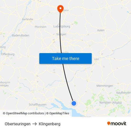 Oberteuringen to Klingenberg map