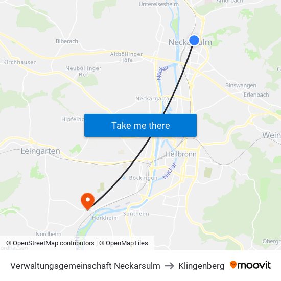 Verwaltungsgemeinschaft Neckarsulm to Klingenberg map