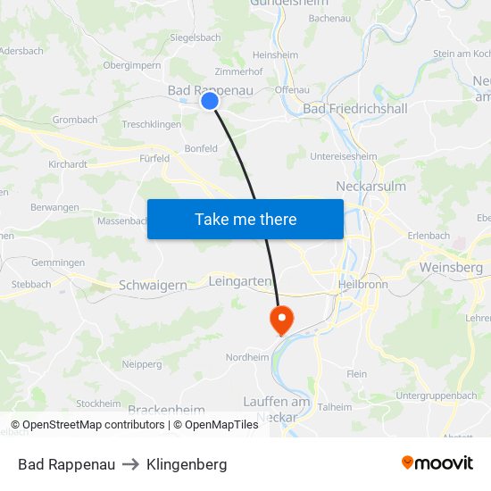 Bad Rappenau to Klingenberg map